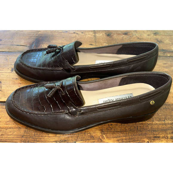 Etienne Aigner Gotham Brown Embossed Penny Loafer Womens Shoes Flats Tassel 8.5M - Picture 4 of 14